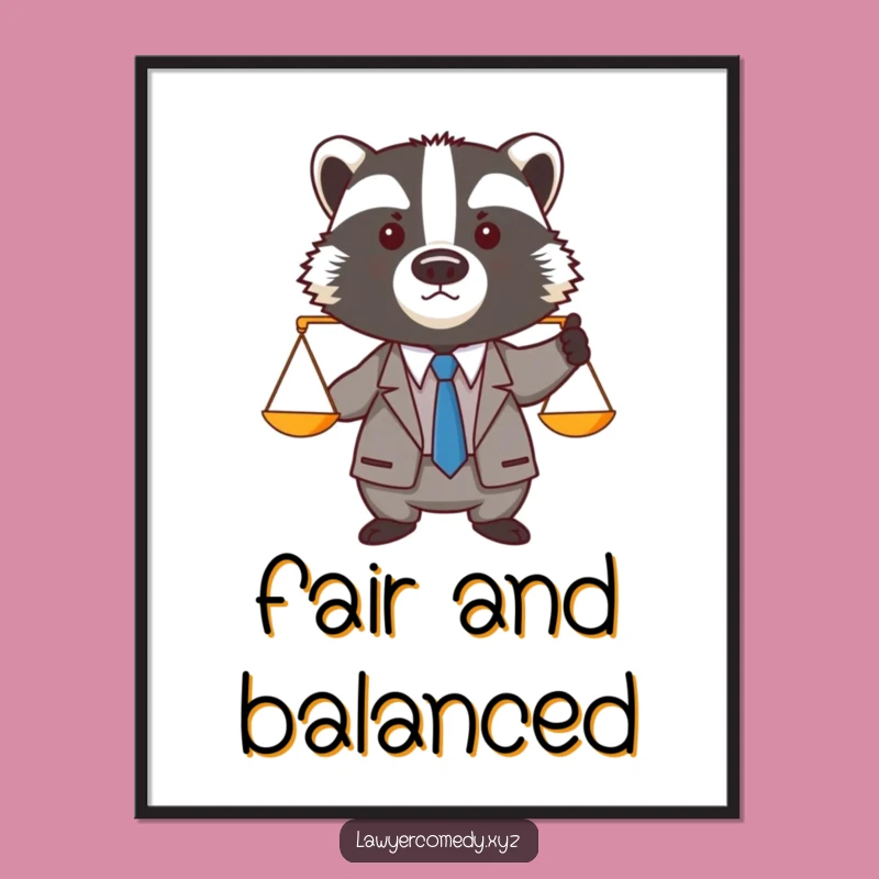 Funny Badger Lawyer Digital Art: Dapper Badger Scales Wall Decor Gift